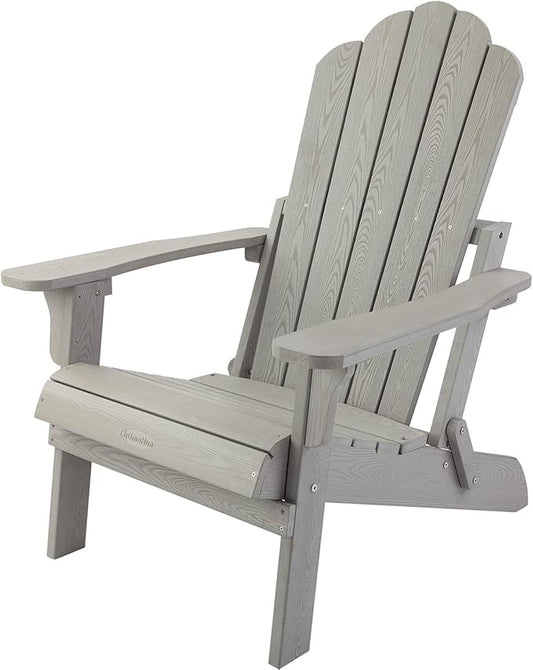 hOmeHua Folding Adirondack Chair, HIPS Foldable Adirondack Chairs Weather Resistant, Plastic Outdoor Chair for Patio, Backyard Deck, Fire Pit Lawn Porch (Grey)