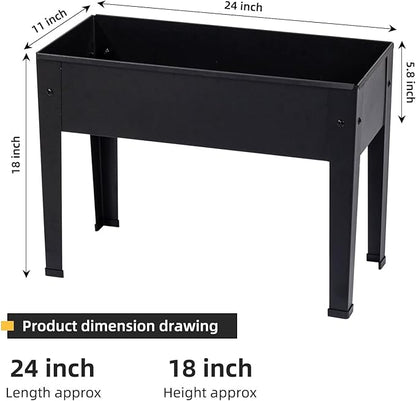 Raised Garden Bed, Elevated Planter Black Metal Plant Box with Legs Standing Garden Stand Drainage Holes Black(24" L x 11" W x 18" H)