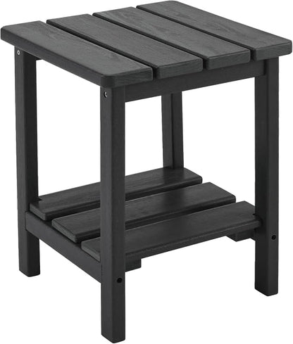 Furnimart Adirondack 2-Layer Square Outdoor Side Table, Extra-Thick HDPE Weather-Resistant Small Patio Table, Black Outdoor End Table for Garden Balcony Yard Deck Poolside(Black)
