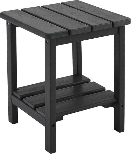 Furnimart Adirondack 2-Layer Square Outdoor Side Table, Extra-Thick HDPE Weather-Resistant Small Patio Table, Black Outdoor End Table for Garden Balcony Yard Deck Poolside(Black)