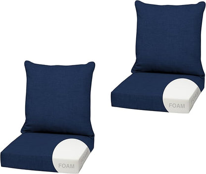 Arden Outdoor Foam Deep Seat Cushion (2-Pack), 22x24, Premium High-Density Foam, Never Flattens, Weather-Proof for Patio Chair Sofa Couch, Sapphire Blue Leala