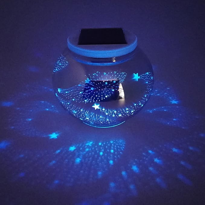 Lxcom Lighting Solar Powered 3D Fireworks Star Lights Color Changing Globe Ball Decorative Star LED Night Light RGB+White Rechargeable Solar Table Lamp Waterproof for Garden Yard Patio