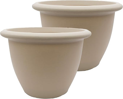 The HC Companies Sevilla Flower Planters - Outdoor & Indoor Planter - Round Self Watering Plant Pots for Herbs & More (16”, Cottage Stone, Pack of 2)