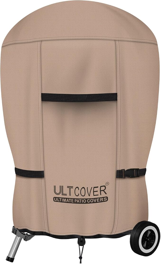 ULTCOVER Outdoor Waterproof Charcoal Kettle Grill Cover for Most 22 inch Round Smoker Size Up to 28” Dia x 35” H