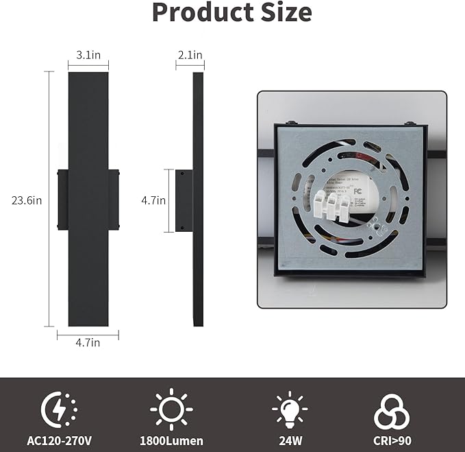 2 Pack LED Modern Outdoor Wall Lights Dimmable 3-Color Temperature 23.6in Exterior Lighting Fixtures IP65 Waterproof Outside Lights for House Hallway Garage Patio