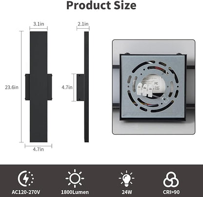 2 Pack LED Modern Outdoor Wall Lights Dimmable 3-Color Temperature 23.6in Exterior Lighting Fixtures IP65 Waterproof Outside Lights for House Hallway Garage Patio
