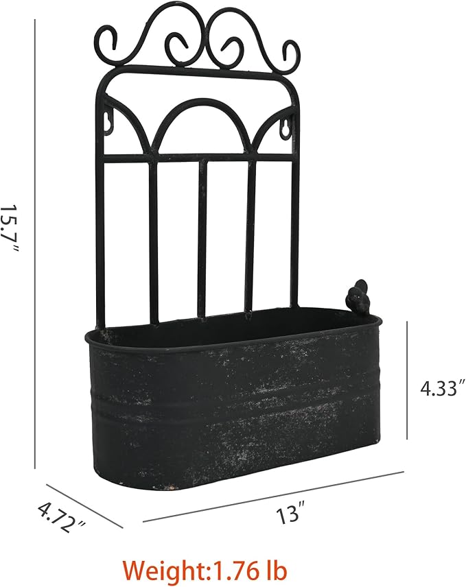 Rustic Metal Wall Planter Country Garden Wall Hanging Mount Vase Pocket Outdoor Vintage Hanging Pot Farmhouse Wall Decor for Plants Flowers (Black) (Black 1)
