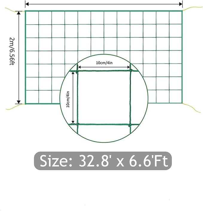 Trellis Netting, Heavy-Duty Garden Grow Netting for Climbing Plants, Outdoor Indoor Net for Cucumber, Tomatoes, Beans, Clematis, Fruits & Vegetables, Climbing Vining Plants (32.8' x 6.6'Ft)