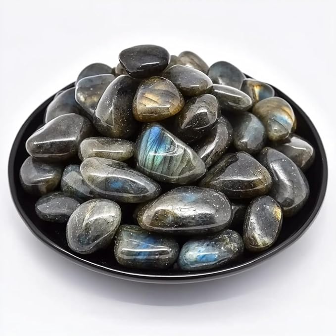 Polished Stone Set Labradorite Crystals, Handpicked Tumbled Gemstones Rocks, Pebbles for Reiki, Chakra, Healing, Home Decor 0.6" Inches 7 Ounces