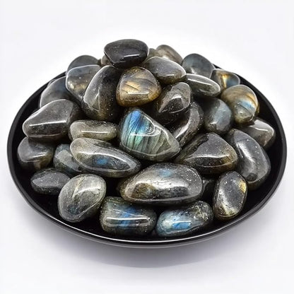 Polished Stone Set Labradorite Crystals, Handpicked Tumbled Gemstones Rocks, Pebbles for Reiki, Chakra, Healing, Home Decor 0.6" Inches 7 Ounces