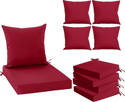 Outdoor Cushions for Patio Furniture, Double-Sided Waterproof Backrest and Seat Cushion Set with Removable Cover, 19 x 19 Inch, Red, Set of 4