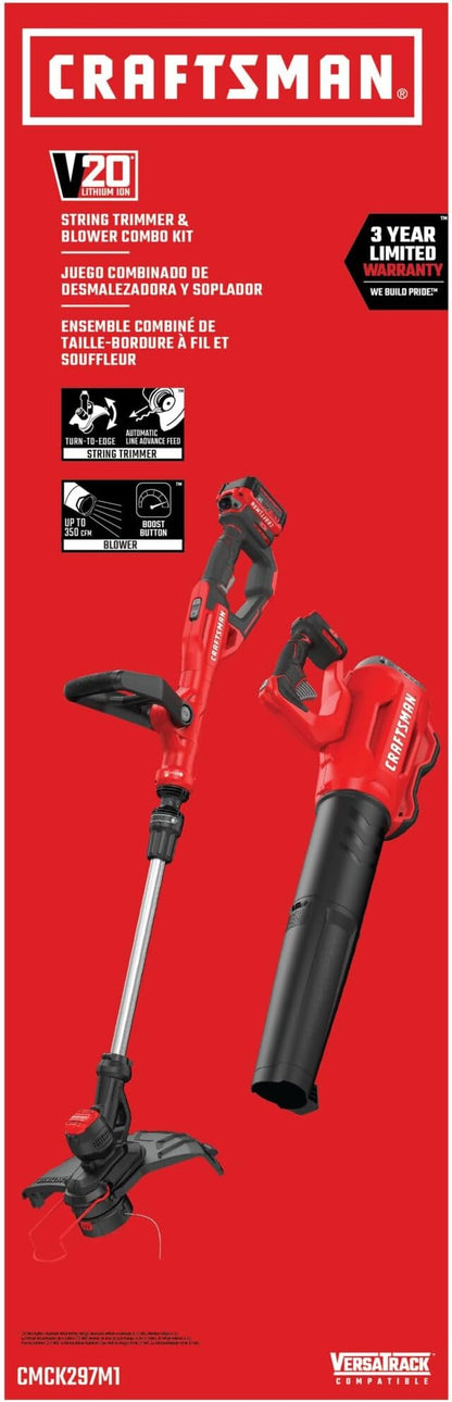 CRAFTSMAN V20 String Trimmer and Leaf Blower Combo Kit, Cordless (CMCK297M1)