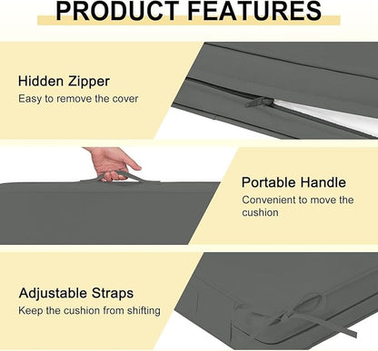 downluxe Outdoor Chair Cushions for Patio Furniture, Waterproof Square Corner Memory Foam Patio Chair Cushion with Adjustable Ties and Portable Handle, 19" x 19" x 3", Dark Grey, 2 Pack