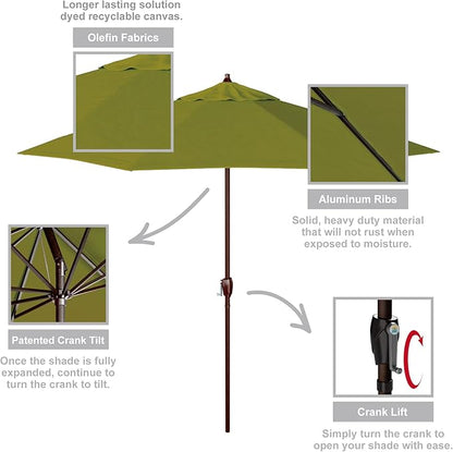 California Umbrella 9' Round Aluminum Outdoor Deck, Pool or Patio Umbrella, Crank Lift, Auto Tilt, Bronze Pole, Kiwi Olefin