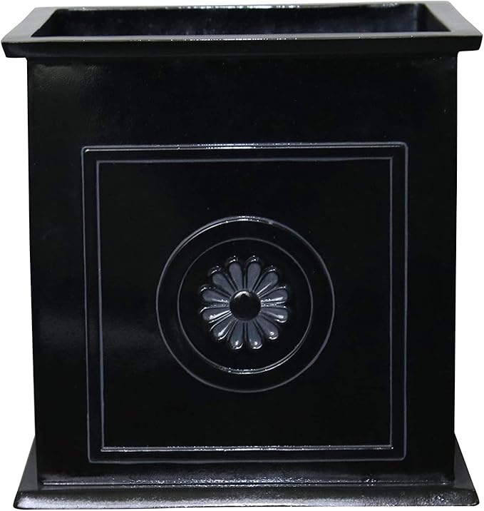 Southern Patio CMX-042426 Colony 16 Inch Square Resin Ceramic Indoor Outdoor Garden Box Planter Pot for Flowers, Herbs, Vegetables, and Plants, Black
