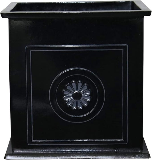 Southern Patio CMX-042426 Colony 16 Inch Square Resin Ceramic Indoor Outdoor Garden Box Planter Pot for Flowers, Herbs, Vegetables, and Plants, Black