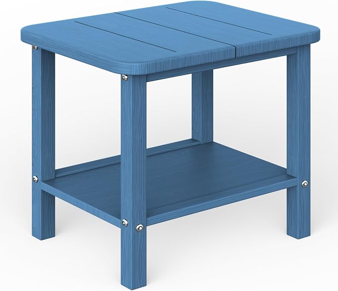 Ayge 17.7" Double Outdoor Side Table, Rectangular HDPE Adirondack End Table for Patio, Lawn, Pool, Garden, Backyard，Navy