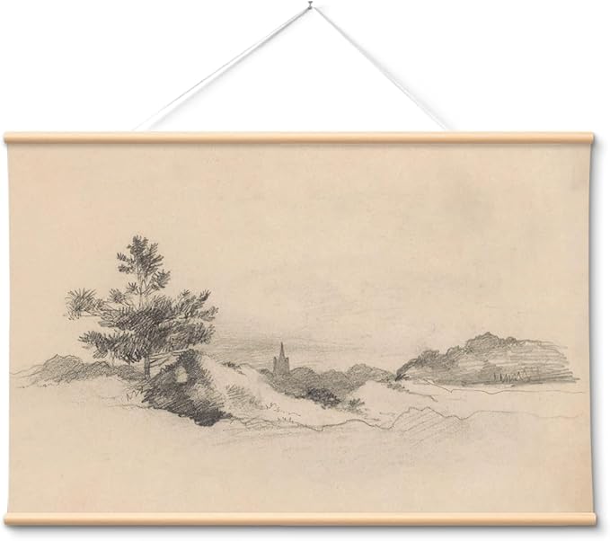 VIYYIEA Extra Large Canvas Wall Art, 36x54 Inch Vintage Pine Tree Landscape Hanging Scroll, Black and White Neutral Wall Decor for Living Room, Bedroom, Office