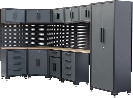 Garage Storage Cabinet System Corner Workshop Set 15-Pcs Garage Cabinets and Storage System for Tool Organization