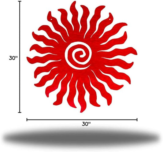 Riverside Designs Sunburst Metal Wall Art Steel Outdoor Decor - Heavy-Duty and Waterproof - Made in USA (30", Red)