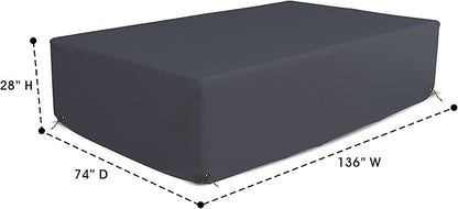 Covers & All Patio Sectional Sofa Set Cover 160 GSM PVC Emboss Fabric Outdoor Furniture Table and Chair Set Cover with Drawstring for Snug Fit (136" W x 74" D x 28" H, Grey)