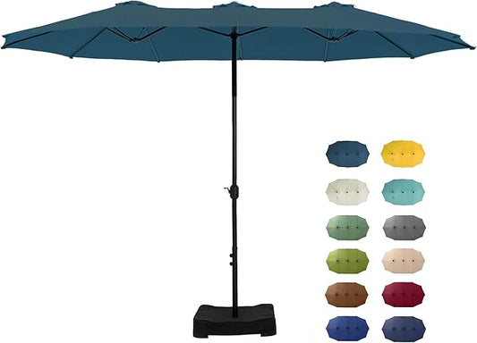 GREEN PARTY 15 ft Rectangle Patio Umbrella with Base Included, Double-Sided Table Umbrella with Crank, Large Outdoor Umbrellas for Patio Poolside Garden Backyard, Cerulean