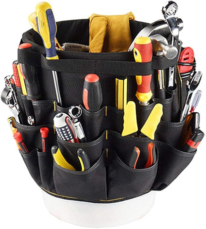Gardening Tool Bucket, Heavy Duty Gardening Organizer Tote with 56 Pockets, 600D Garden Bags Storage Carrier for Garden, Sturdy Canvas Tool Storage Set for Women Men Gardener(Black)