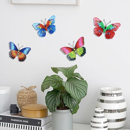 dreamskip 4 Pack Metal Butterfly Wall Decor Art, Metal Colorful Butterflies Outdoor Wall Art, Hand Craft Outdoor Wall Decor For Garden, Fence, Patio, Yard, Living Room, Bedroom