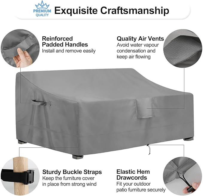 OutdoorLines Outdoor Waterproof Patio 4-Seater Couch Cover - UV Resistant Patio Sofa Furniture Covers Weatherproof Heavy Duty Glider Covers for Outdoor Furniture, 104Wx32.5Dx33H Inches, Gray