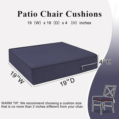 Outdoor Chair Cushions 19x19x4 Inch, Waterproof Grey Patio Furniture Cushions Set of 2 with Ties & Handle, 3 Year Color Fastness Square Replacement Seat Cushions for Sofa, Couch