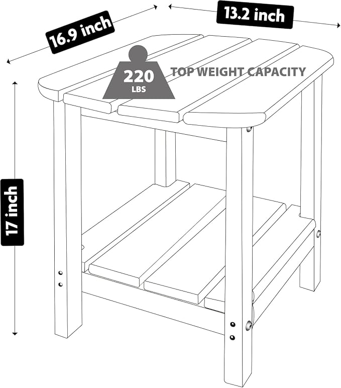 LZRS Double Adirondack Side Table, Outdoor Side Tables, End Tables for Patio, Backyard,Pool, Indoor Companion, Easy Maintenance & Weather Resistant(Grey)