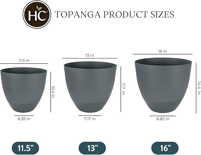 The HC Companies 13 Inch Topanga Decorative Round Planter - Lightweight Premium Resin Plant Pot with a Ceramic Look for Indoor Outdoor Use, Slate Blue Swoop