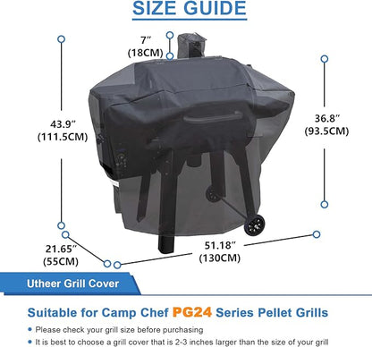 Pellet Grill Cover for Camp Chef Smoker, Upgraded Full-Length Heavy Duty Waterproof Anti-UV Cover for Woodwind Pro 24 PG24SE PG2424SGB SmokePro DLX 24 PG24MZG PG24WWSB, for Camp Chef 24 with Sidekick