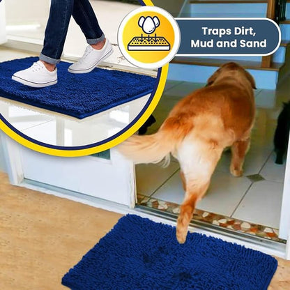 Muddy Mat® | Super Water Absorbent Door Mat Indoor, Microfiber Quick Dry Chenille Entryway Rug, Slip Resistant Front Door Mat, Indoor Mats for Entryway, Machine Washable Pet Rug, Royal Blue 3ft x 3ft