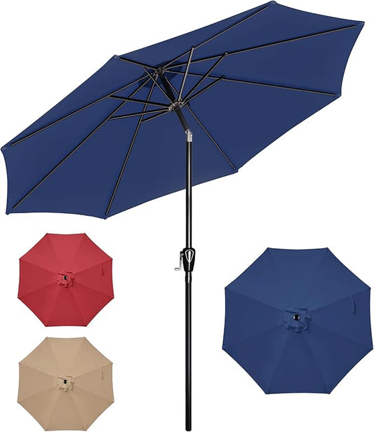 Simple Deluxe 10FT Outdoor Patio Umbrella Table Market Umbrella with Push Button Tilt and Crank, 8 Sturdy Ribs, UV Protection Waterproof for Garden, Lawn, Deck, Backyard, Pool, Dark Blue