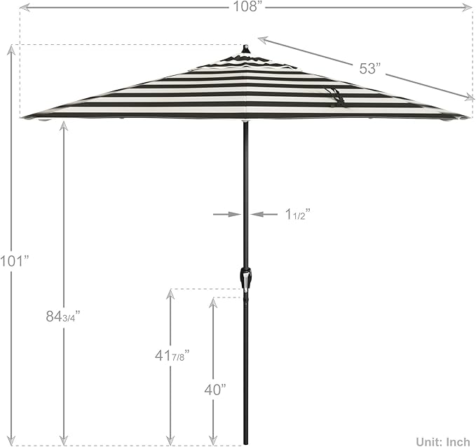 California Umbrella 9' Rd Aluminum Patio Umbrella, Crank Lift, Auto Tilt, Black Finish, Sunbrella Cabana Classic