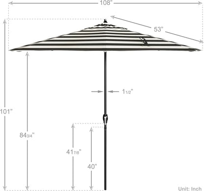 California Umbrella 9' Rd Aluminum Patio Umbrella, Crank Lift, Auto Tilt, Black Finish, Sunbrella Cabana Classic