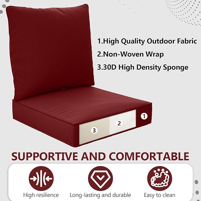 24" x 24" x 6" Outdoor Deep Seat Cushions Set - 4 Set Waterproof & Fade Resistant Patio Furniture Replacement Cushions, Non-Slip Outdoor Cushions Fit Loveseats, Couches, Chairs, and Sofas.