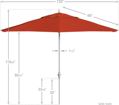 California Umbrella 11Ft Fiberglass Rib Patio Umbrella, Hand-Crank, Tilt-Collar, White Frame, Solution Dyed Sunset Fabric