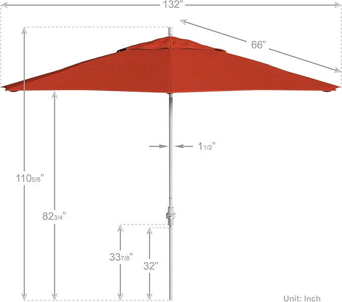 California Umbrella 11Ft Premium Patio Umbrella, Hand-Crank, Tilt-Collar, White Frame, Solution Dyed Sunset Fabric