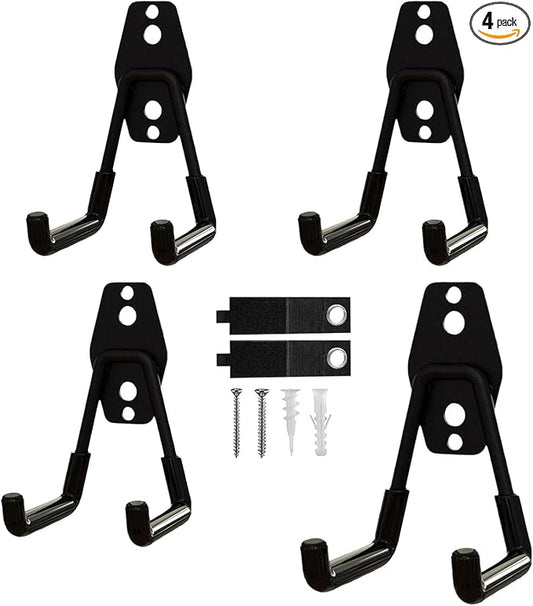 4 Pack Garage Hooks Heavy Duty with Anti-Slip Coating, Steel Utility Ladder Hooks for Hanging Garden Tools, Hoses, Ropes, Bikes and More (3in)