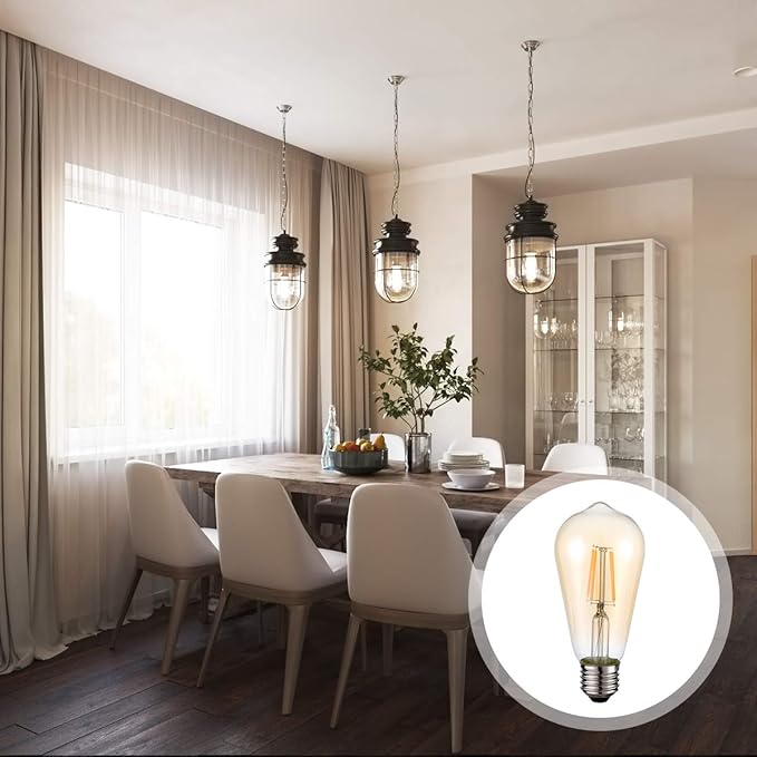 HESSION Vintage LED Edison Bulbs 4W ST58,Equivalent 60W,Dimmable,4 Pack E26 Base 400Lumens, 2700K Warm White, Antique LED Filament Bulb,85+ CRI, Edison Light Bulbs Amber Glass for Home, Bedroom