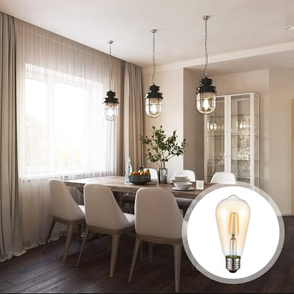 HESSION Vintage LED Edison Bulbs 4W ST58,Equivalent 60W,Dimmable,4 Pack E26 Base 400Lumens, 2700K Warm White, Antique LED Filament Bulb,85+ CRI, Edison Light Bulbs Amber Glass for Home, Bedroom