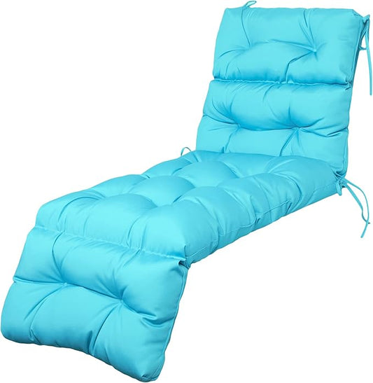 ARTPLAN Outdoor Chasie Lounge Tufted Thick Cushion with Ties,Replacement Wicker Chair Cushion for Paito Fruniture,72x22x4inches,All Weather, Sky Blue