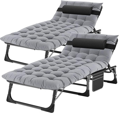 ABORON Tanning Chairs, 2 Pack, 5-Position Padded Folding Loungers | Set of 2 folding chaise lounges with 5-position backs, padded mats and pillows; supports up to 500 lb per chair.