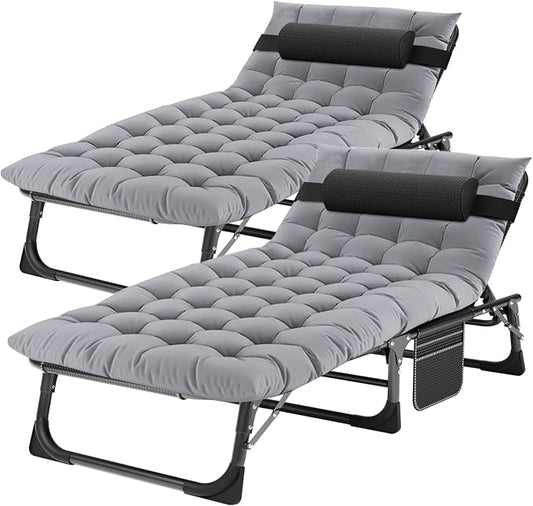 ABORON Tanning Chairs, 2 Pack, 5-Position Padded Folding Loungers | Set of 2 folding chaise lounges with 5-position backs, padded mats and pillows; supports up to 500 lb per chair.
