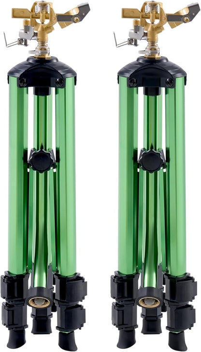 VEVOR Impact Sprinkler on Tripod Base, 2 Packs, Heavy Duty Tripod Sprinklers with Brass Head & 3/4" NH Connector, 360 Degree Large Area Irrigation Sprinkler, Adjustable Heights Sprinkler for Yard