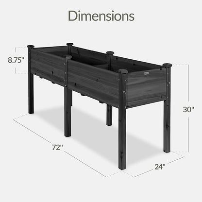 Best Choice Products 72x24x30in Raised Garden Bed, Elevated Wood Planter Box Stand for Backyard, Patio, Balcony w/Divider Panel, 6 Legs, 300lb Capacity - Black