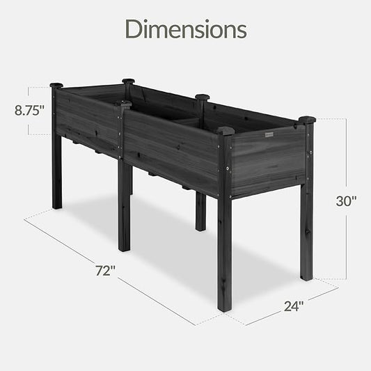 Best Choice Products 72x24x30in Raised Garden Bed, Elevated Wood Planter Box Stand for Backyard, Patio, Balcony w/Divider Panel, 6 Legs, 300lb Capacity - Black