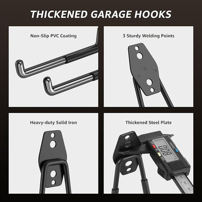 40 Pack Garage Hooks, Heavy Duty Steel Wall Mount Utility Hangers with Anti-Slip Coating for Hanging Bikes, Ladders, Power Tools, and Garden Equipment